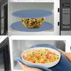 Extra Large Silicone Microwave Mat & Food Cover- Mat as Bowl Holder, Cover for Splatter Guard, Multi-Use Silicone Trivet Pot Holders, Drying Mat for Kitchen Counter, 12"Heat Resistant Mat, Blue 2Pack