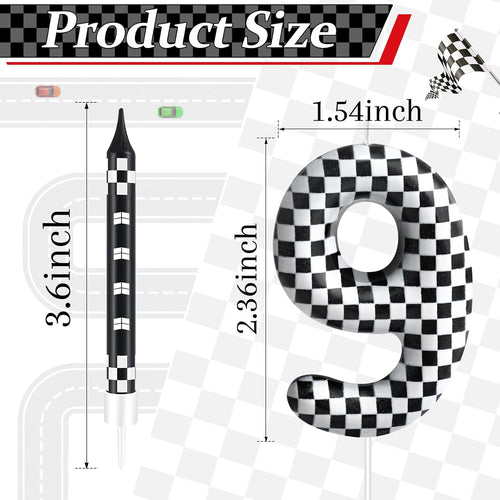 13 Pcs Racing Cars Themed Birthday Candles Black and White Race Number 9 Checkered Candle Cake Topper for Racing Car Party Decoration Supplies (Number 9)