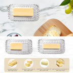 Glass Butter Dish with Lid for Countertop,Vintage Crystal Butter Container for Counter,Covered Glass Butter Keeper,Butter Tray for Refrigerator,Butter Holder with 4oz Butter