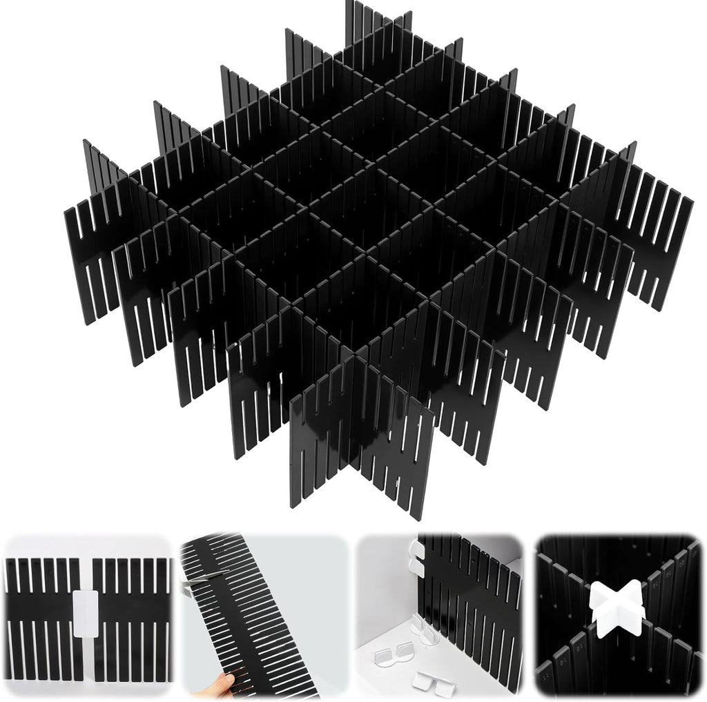 Blosssound 15pcs 5.12x 15 Tall Drawer Divider Adjustable Drawer Organizer DIY Ultra Deep Storage Organizer Separator with Fixed Buckle for Underwear Socks Dormitory Office Kitchen Bedroom(Black)