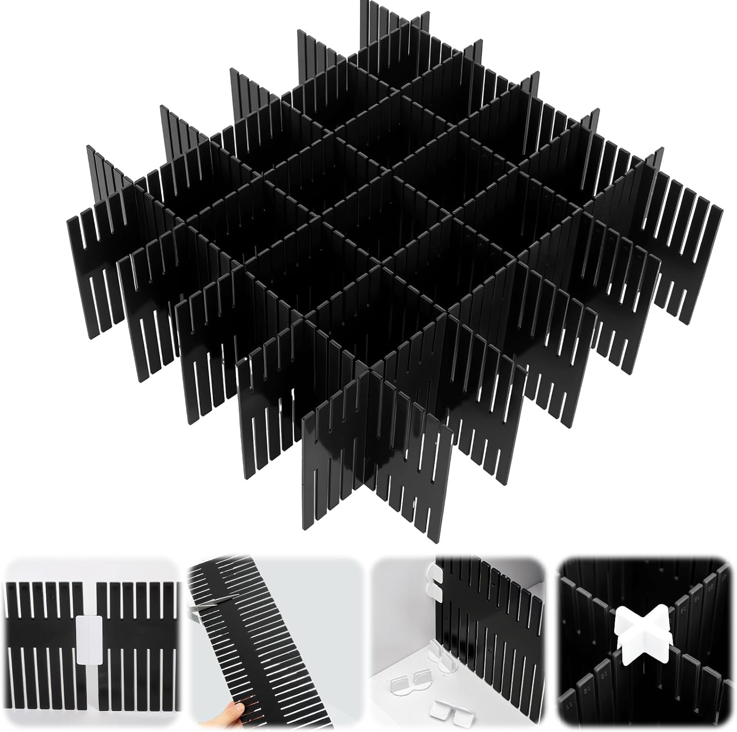 Blosssound 15pcs 5.12x 15 Tall Drawer Divider Adjustable Drawer Organizer DIY Ultra Deep Storage Organizer Separator with Fixed Buckle for Underwear Socks Dormitory Office Kitchen Bedroom(Black)