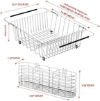 Large Sink Dish Drying Rack, Expandable 304 Stainless Steel Metal Dish Drainer Rack Organizer Shelves with Stainless Steel Utensil Holder Over Inside Sink, Rustproof
