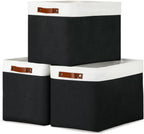 DULLEMELO Large Storage Baskets Fabric Storage Bins, Canvas Storage Basket for Shelf Toys, Decorative Large Storage Bins with Handle for Baby Gift(White&Black)