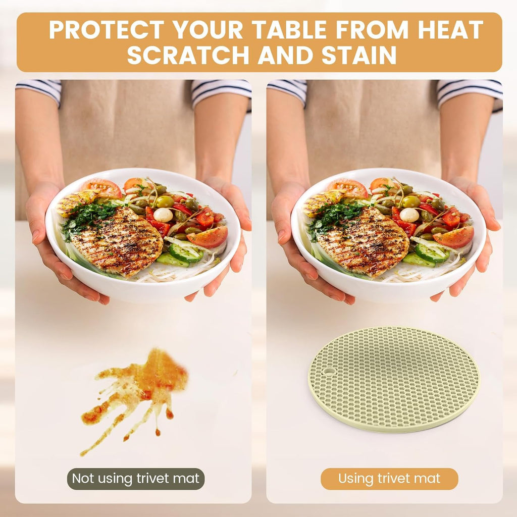 Silicone Trivet Mats 4 Heat Resistant Pot Holders Multipurpose Non-Slip Hot Pads for Kitchen Potholders, Drying mat, Jar Opener, Spoon Holder, Coaster(Nordic Rice)