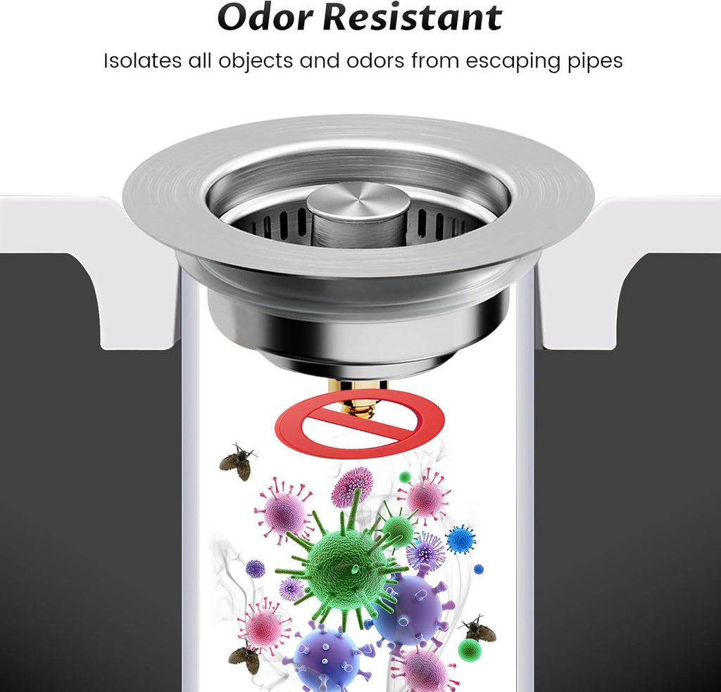 Kitchen Sink Drain Strainer – 304 Stainless Steel 3-in-1 Pop Up Design, Anti-Clogging Sink Strainer Basket for US Standard 3.5" Kitchen Drain, Water Storage & Debris Filter