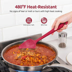 U-Taste Silicone Spoon Spatula Set: 480ºF Heat Resistant Food Grade Flexible Rubber Spoonula, Nonstick Cooking Mixing Scooping Kitchen Baking Scraper Utensils Set of 3 for Pan, Pot, Bowl (Red)