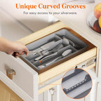 Lifewit Silverware Tray, Cutlery Drawer Organizer Storage for Kitchen, Plastic Flatware Utensil Holder Divider for Spoons Forks Knives Tableware, 4 Compartment, Gray