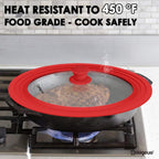 Universal Pan Lids, Silicone Pot lids for Pots, Pans & Skillets - Fits 11", 12" & 13" Diameter Cookware, Replacement Frying Pan lid, Dishwasher Safe (Red)