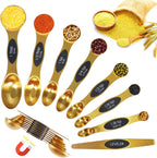18 Pieces Measuring Cups and Spoons set, Includes 10 Stackable Measuring Cup with Lid and 8 Magnetic Measuring Spoons, for Liquid and Dry Ingredient, BPA Free (Golden)