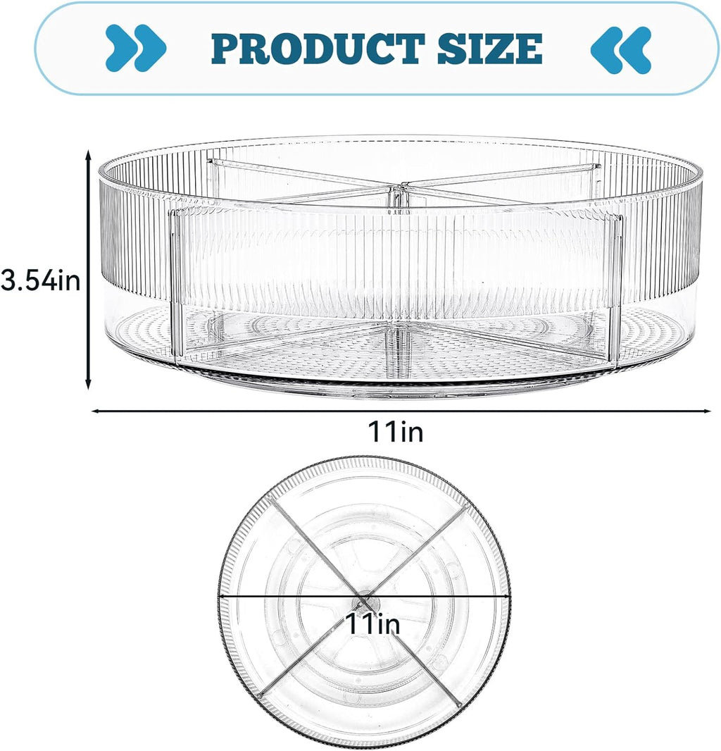 FreshKeeper Plastic Lazy Susan Organizer, Clear Pantry Lazy Susan Turntable for Cabinet and Kitchen 11’’ with Removable Dividers