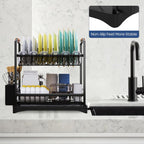 2-Tier Large Dish Drying Rack for Kitchen Counter with Drainboard and Cutlery Holder, 2 Tier Dish Drying Rack, Black,16.54" D x 11.81" W x 17.71" H