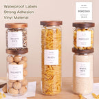 5 Set Glass Pantry Storage Jars with Acacia Airtight Lid - Thicken Glass Kitchen Canisters with 132 Pantry Labels - Clear Glass Food Storage Containers with Wood Lid for Tea,Sugar,Candy,Cookie,Pasta