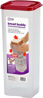 Buddeez Bread Buddy Bread Box – Keeps Bread Loaves Fresh - Red Lid, Pack of 1