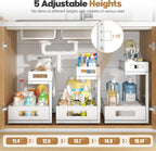 1 Pack 19IN Depth Under Sink Storage Organizer, Large 2-Tier Elegant Mesh Pull Out Shelf for Kitchen and Bathroom Cabinet Organization, L-Shaped and Adjustable Height Design-White
