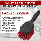 8" Pot & Dish Cleaning Brush by FryOilSaver Co., Dish Scrubber w/Stiff Bristle Brush for Kitchen Cleaning Tough Stain, Dishes, Pot, Pan, Sink, Stove, Grill Scrubber for Home & Busy Restaurant - 90048