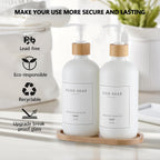 White Glass Soap Dispenser - Hand Dish Soap Dispenser Set for Kitchen, Bathroom with Sturdy Pump and Tray, 14 Waterproof Labels,Refillable Soap Lotion Dispenser-White