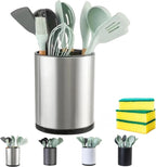 Utensil Holder,4-in-1 Large Kitchen Utensil Holder For Counter,Rotating Silverware Organizer Cooking Flatware Spoon Spatula Tool Cutlery Container Stainless Steel Caddy