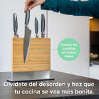 Coninx Magnetic Knife Holder with display stand, Double Sided Strong Magnetic Knife block for Kitchen counter top, Universal empty storage Organizer Block (Bamboo Wood)