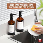 GMISUN Amber Glass Soap Dispenser with Silicone Sleeve Boot, 2 Pack Bathroom Hand Soap Dispensers with Pump, 17 Fl Oz Kitchen Hand and Dish Soap Dispenser Set, Liquid Soap Dispensers Bottle
