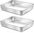 LIANYU Baking Pan Set of 2, 12⅓ x 9¾ x 2 Inch Cake Lasagna Brownies Casseroles Pan, Rectangle Stainless Steel Bakeware Set for Baking Roasting Toaster Oven, Dishwasher Safe