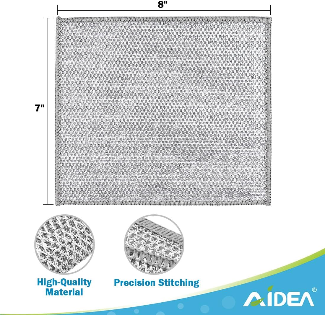 AIDEA Non Scratch Wire Dishcloth 12PK, Wire Dishwashing Rag for Wet and Dry, Washable Dish Rags No Odor, Cleaning Pads Steel Scrubber for Cookware, Sinks, Dishes, Stove Tops, 7"×8"