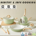 Green Non Stick Pots and Pans Set, Healthy Ceramic Cookware Set, 12pcs Kitchen Cooking Pots and Frying Sauce Saute Pans Set, PFAS-Free with Kitchen Utensils and Lid, Avocado