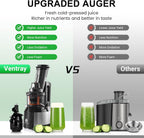 Ventray Cold Press Juicer, 3'' Wide Feed Chute Slow Masticating Juicer Machine for Whole Fruits & Vegetables, 240W Powerful Motor, Easy to Clean, High Juice Yield, BPA Free