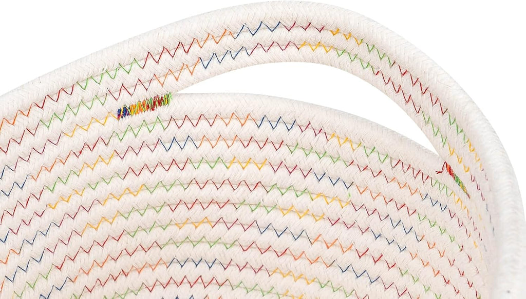 CubesLand Rectangle Woven Cotton Rope Organizer, Small Rainbow Basket for Kids, Baby & Pets' Toys, Shelves Storage
