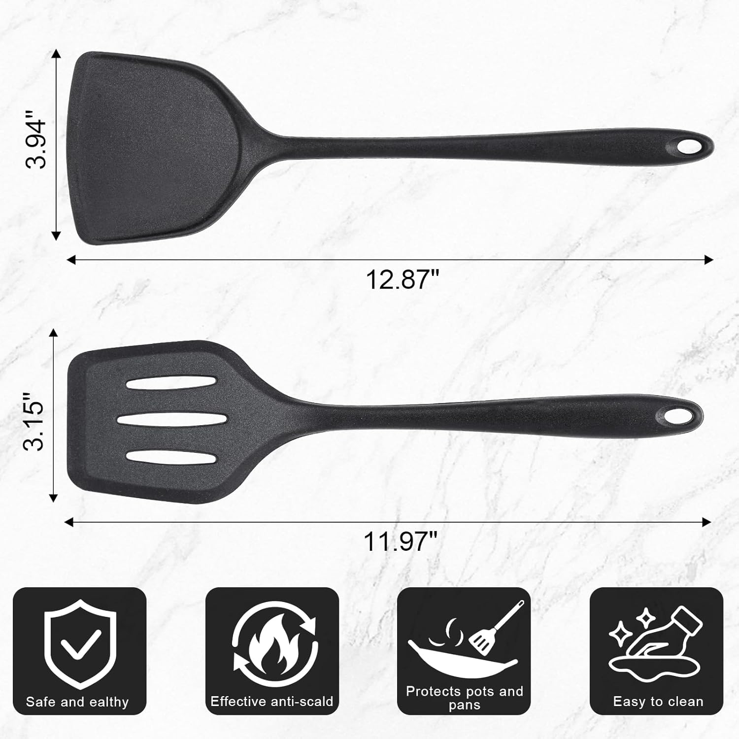 Nonstick Frying Pans Set of 3 - Carbon Steel Frying Pan with PFOA-Free Coating, Stay-Cool Handle, Oven & Dishwasher Safe, Include 2 Spatulas & 7.9, 10.2, 11.8 Inch Skillets for All Stovetops
