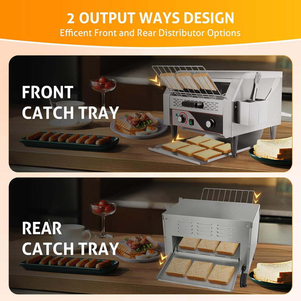 WICHEMI Commercial Toaster 450 Slices/Hour Commercial Conveyor Toaster Electric Stainless Steel Heavy Duty for Restaurant Bun Bagel Bread, 2600W