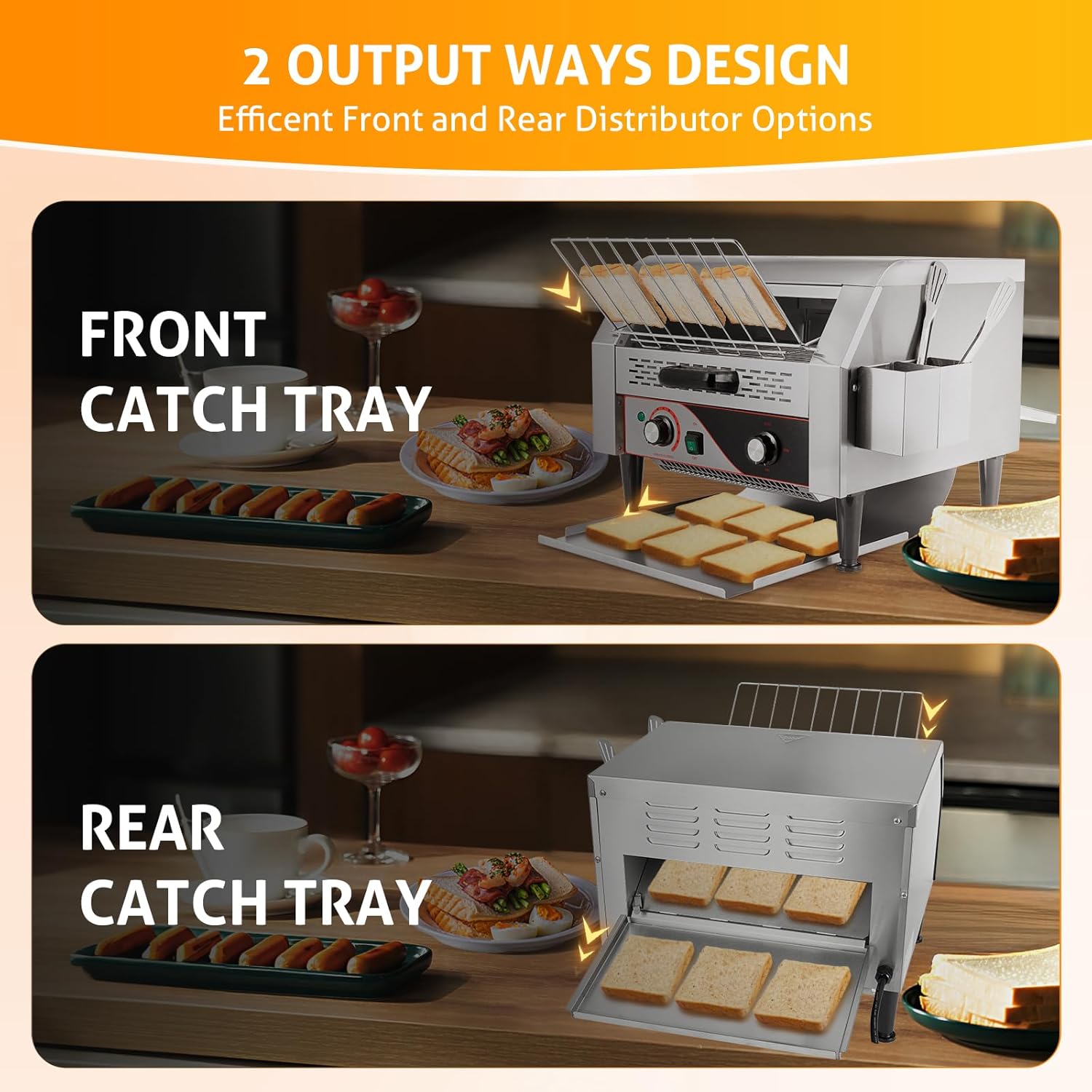 WICHEMI Commercial Toaster 450 Slices/Hour Commercial Conveyor Toaster Electric Stainless Steel Heavy Duty for Restaurant Bun Bagel Bread, 2600W