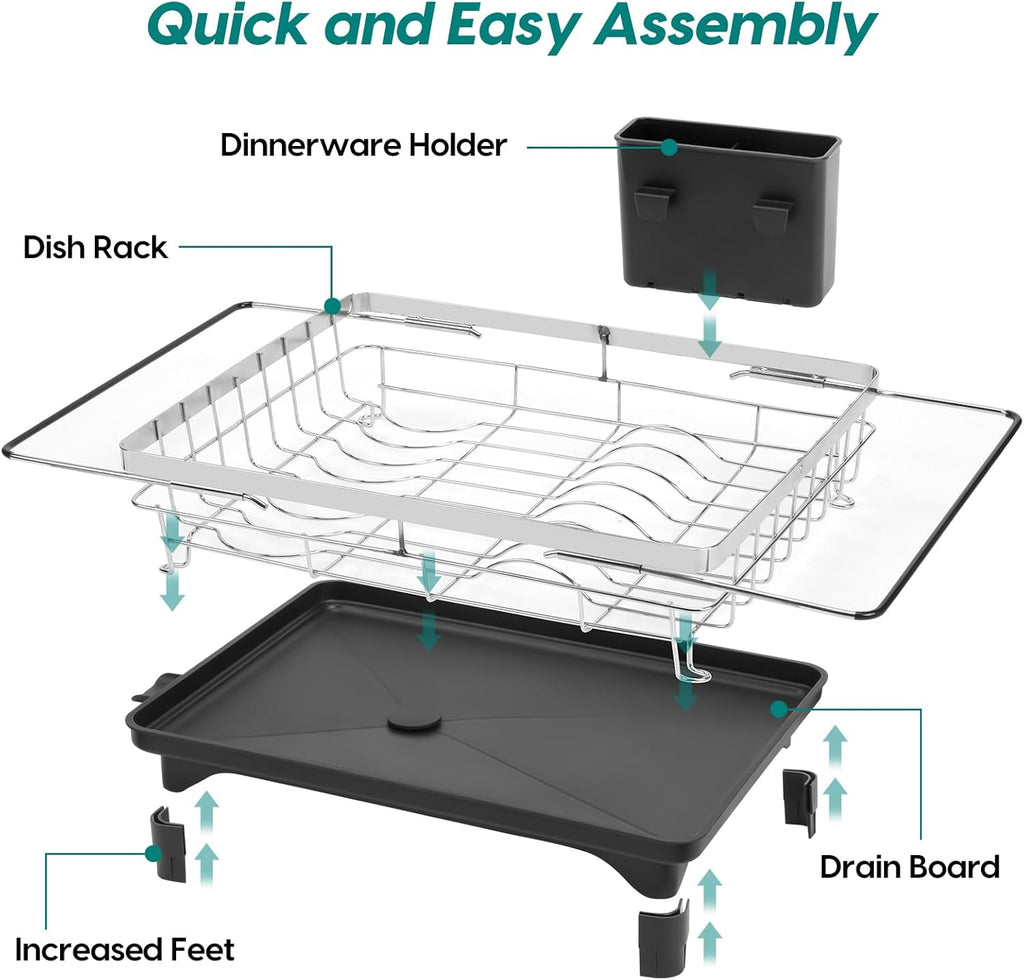 MERRYBOX Sink Dish Drying Rack, Expandable Stainless Steel Dish Drying Rack in Sink/Over The Sink with Large Cutlery Holder for Kitchen Counter(Adjustable 15.4" to 23" cm)