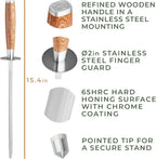 WALDWERK Premium Honing Rod - Honing Steel Made of Hardened Steel with Elegant Wooden Handle - 100% Plastic-Free Sharpening Steel for - Kitchen Knife Sharpener - Knife Sharpeners for Kitchen Knives