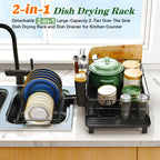 Runnatal Large Dish Drying Rack with Drainboard Set, Stainless Steel Detachable 2-in-1 Large-Capacity 2-Tier Over The Sink Anti-Rust Dish Rack and Dish Drainer for Kitchen Counter