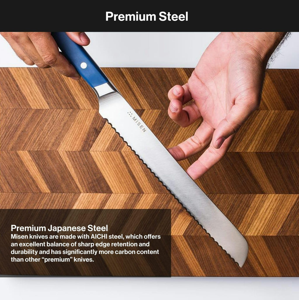 Misen Serrated Bread Knife – High-Carbon Japanese AUS8 Steel – Effortless Slicing of Bread, Pastries, and Fruits – Razor-Sharp Edge and Durable Blade with Ergonomic Handle - 10", Black