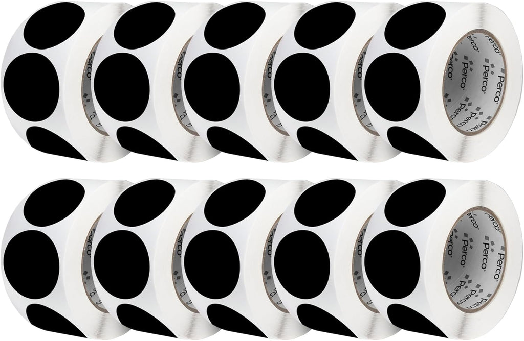 Perco Black 3-Inch Perforated Circle Dot Sticker Labels — 10 Rolls, 5,000 Round Stickers — with Permanent Adhesive for Moving Boxes, Sale Signage, Displays, Status Messaging—Made in USA