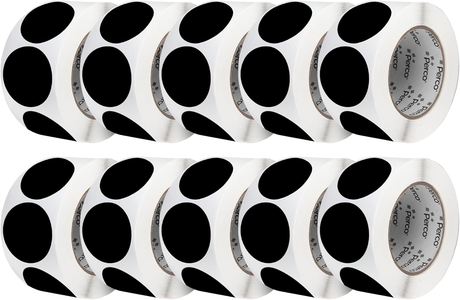 Perco Black 3-Inch Perforated Circle Dot Sticker Labels — 10 Rolls, 5,000 Round Stickers — with Permanent Adhesive for Moving Boxes, Sale Signage, Displays, Status Messaging—Made in USA