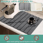 Stone Dish Drying Mat for Kitchen Counter, 24''×15'' Dark Grey Marble Dishes Drying Matt Kitchen Counter, Absorbent Diatomaceous Earth Bath Quick Dry Mats for Tableware, Bottles and Cup
