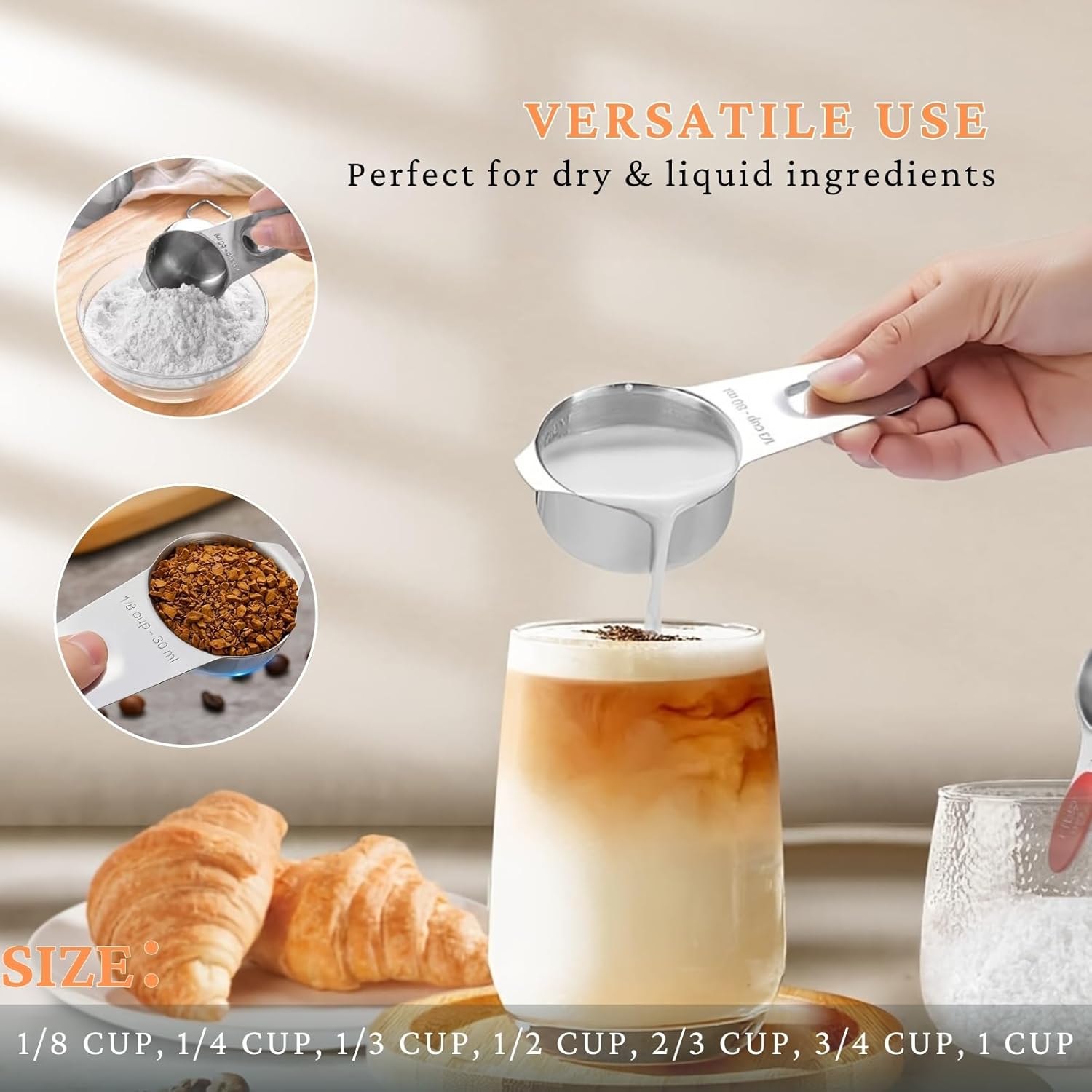 12PCS Measuring Cups and Spoons Set, 7 Stainless Steel Nesting Measuring Cups & 5 Mini Measuring Spoons for Cooking Baking, Dry and Liquid Ingredients Measurement