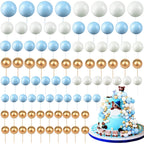 108 Pcs Balls Cake Topper DIY Cupcake Insert Foam Balloons for Cake Baking Wedding Anniversary Birthday Decoration(Blue, White, Gold,Multi Sizes)