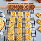 Christmas Embossed Rolling Pin for Baking Cookies Embossing Rolling Pins with Design Wooden Engraved Springerle Roller Pin Dough Patterned Clay Pottery Ceramic Bakers Women (Vintage Square Patterns)