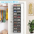 REGELETO 10 Tiers Large Size Over Door Shoe Organizer Storage, Hanging Shoe Rack for Door with Deep Pockets, Fit 20-30 Pairs Shoe Organizer Holder for Sneakers and Boots (Grey)