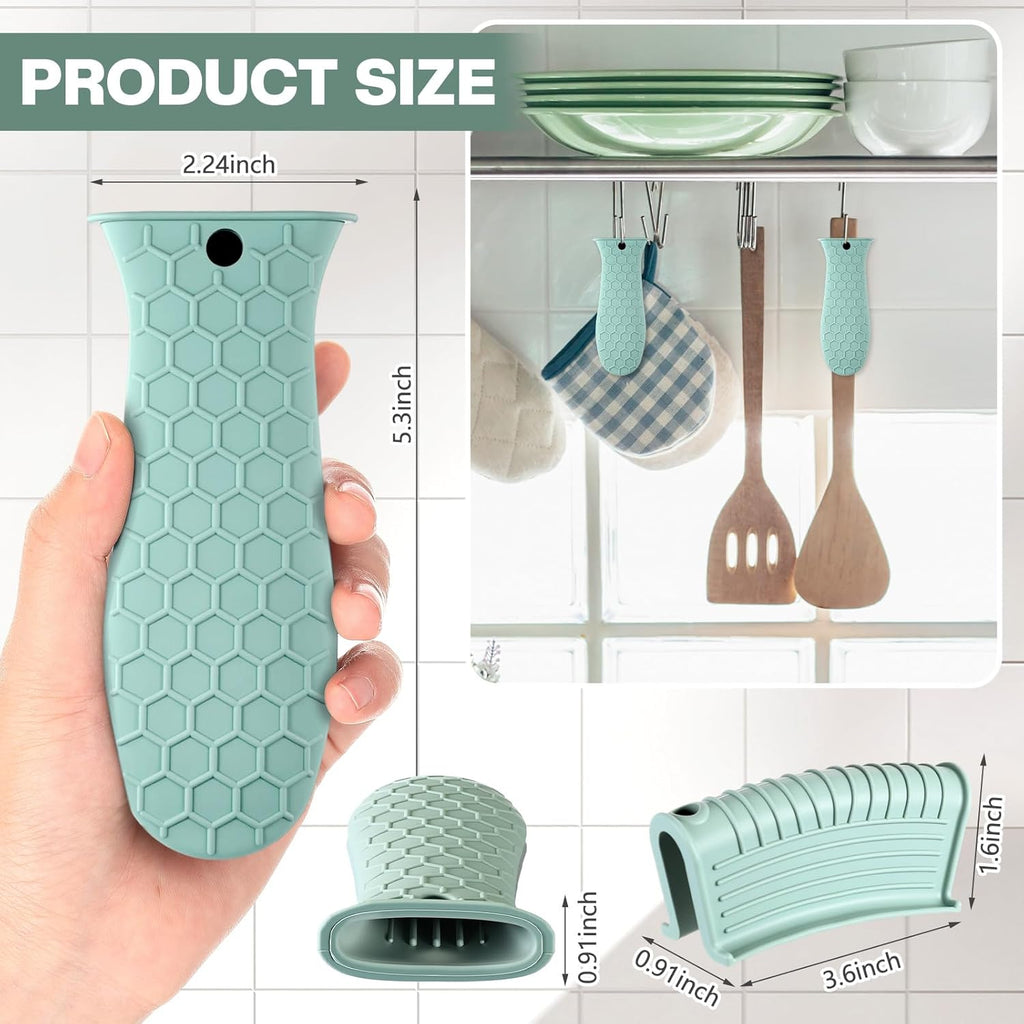 Patelai 8 Pcs Silicone Pot Holders Cast Iron Handle Cover Heat Resistant Pot Handle Covers Potholder Non Slip Reusable Pan Sleeve for Frying Pan Kitchen Supplies(Mint Green)