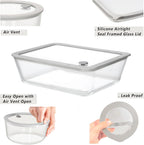 Glass Food Containers with Glass Lid, Microwave Safe Food Storage Container Set, 3 Pack of Large Size, Food Storage Containers with Lids, Meal Prep containers with Leak Proof Lid.