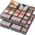 Lifewit 24 Pack Drawer Organizer, Dresser Underwear Drawer Organizer Bins, Foldable Fabric Closet Organizers, Storage Drawer Dividers, Dorm Room Essentials for Clothing, Socks, Towels, Ties Gray