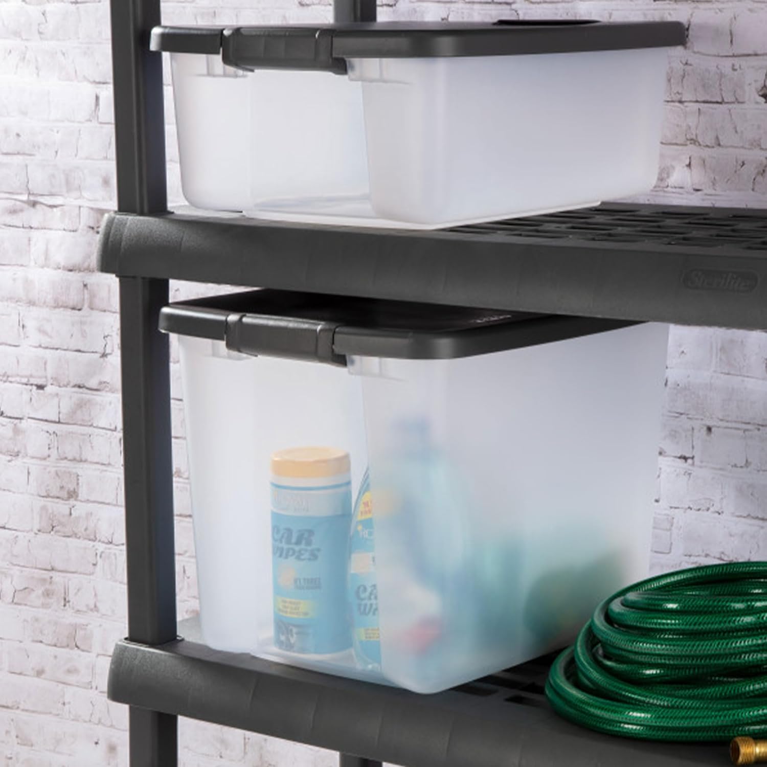 Sterilite 12-Pack Plastic Storage Bins w/ Lids, Shelf Totes Large Clear Totes, 50 Qt, Gray