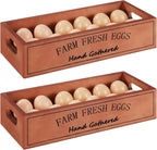2 PCS Wooden Egg Holders, Farm Fresh Egg Baskets, Open Design with Handle, Holds 12 Eggs per Compartment, Ideal for Kitchen Countertop, Simple and Quality Storage Solution