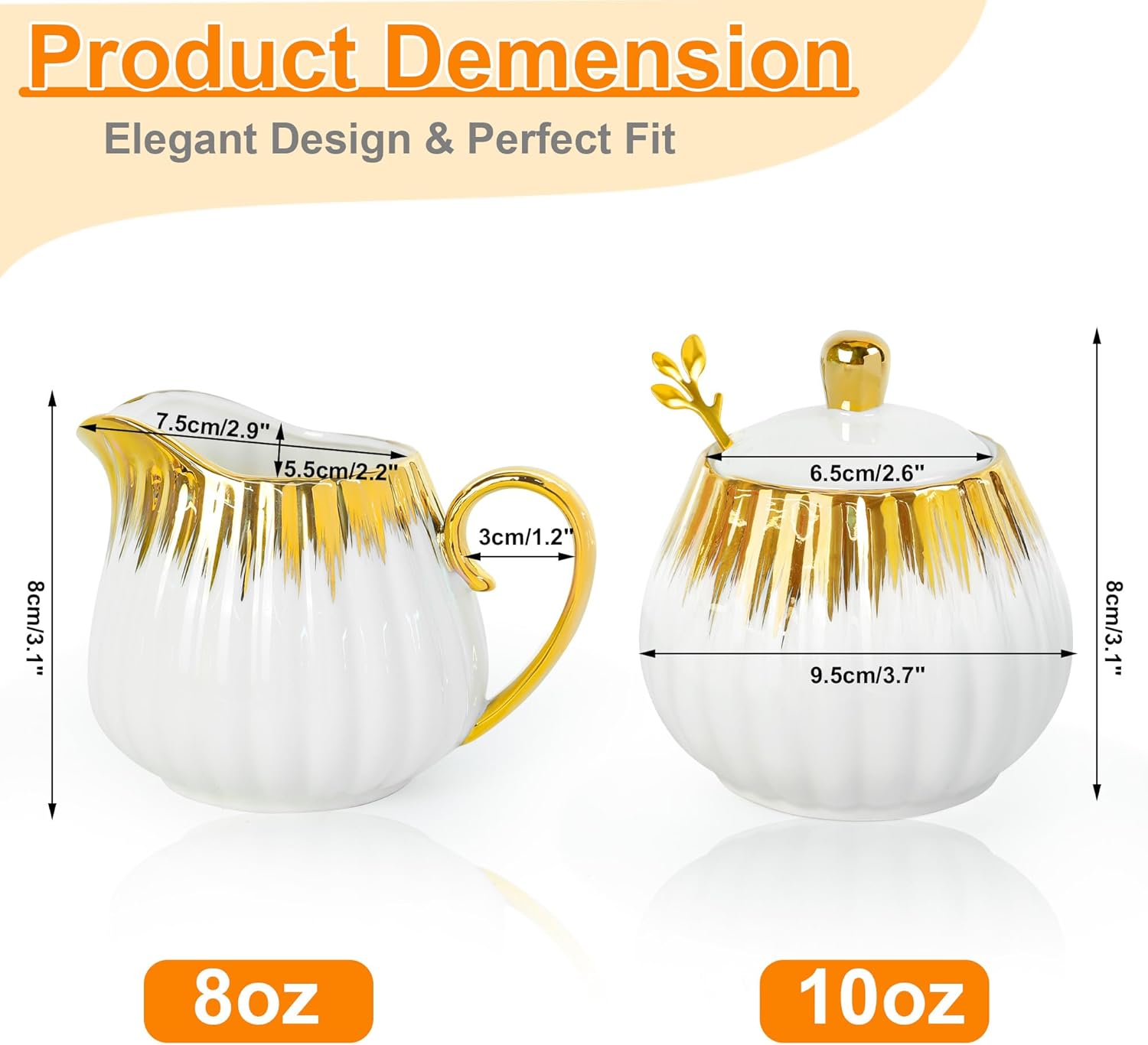 Ceramic Sugar and Creamer Set, Cream Pitcher Sugar Bowl with Lid and Spoon, Sugar and Creamer Container for Coffee Bar (3)