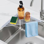 Triangular Sink Rack, Multi-Functional Rack Above The countertop, Foldable Sink Drying mat, Heat-Resistant, Non-Slip, and Rust-Proof Dish Rack (Gray)