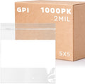 1000 Count, 5" x 5" Zip Bags, 2 Mil Thick Clear Plastic Reclosable Zipper Lock Bags with Write-on White Block, with Resealable Zip Top Lock for Food Storage, Jewelry, Candy.